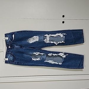 High Waist Ripped Straight Leg Jeans L